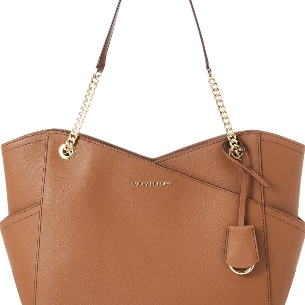 Michael Kors Tan Saffiano Leather Shoulder Bag with Gold Hardware